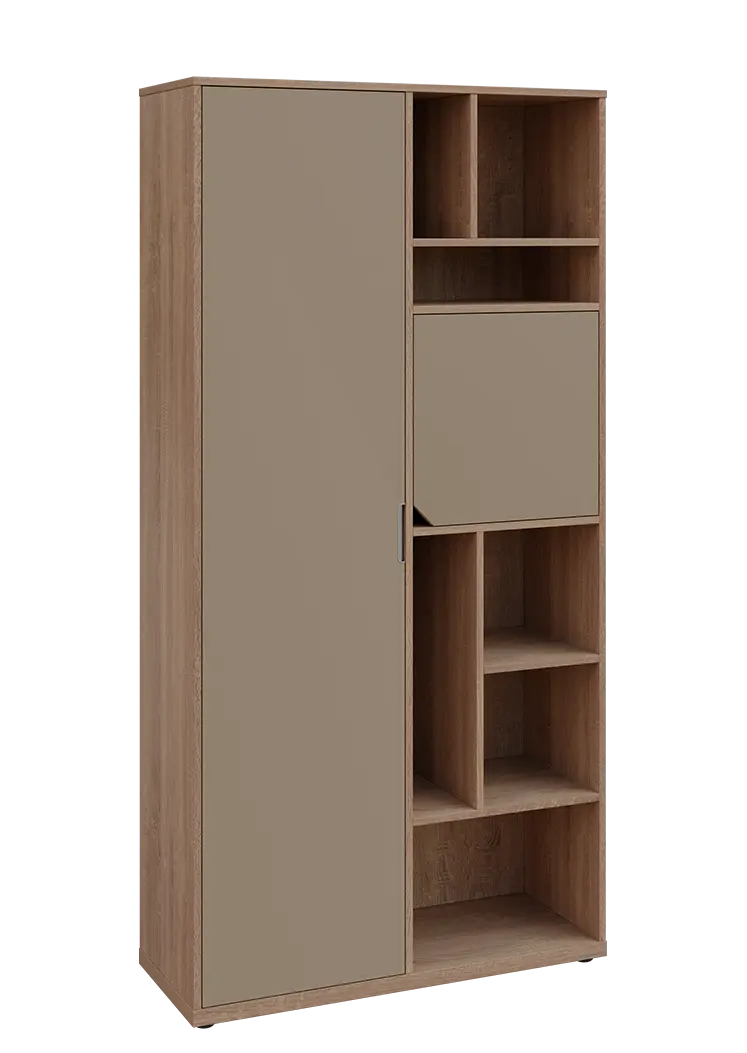 KSR6-83 L skříň šatní, 1x výsuvné ramínko, dvířka, niky, 2053x1022x400 mm, provedení levé, dub bardolino/latte